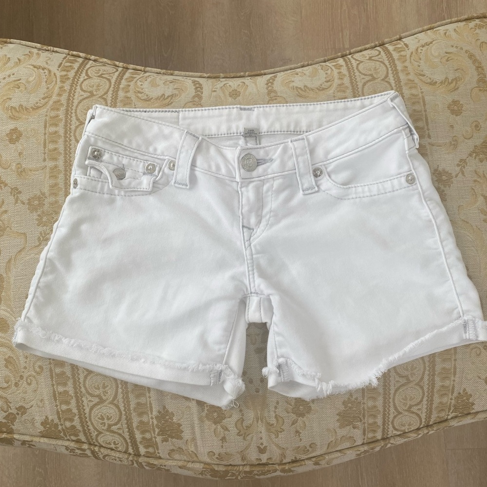 True Religion White Mid-Rise Cut-Off Classic Jean Shorts